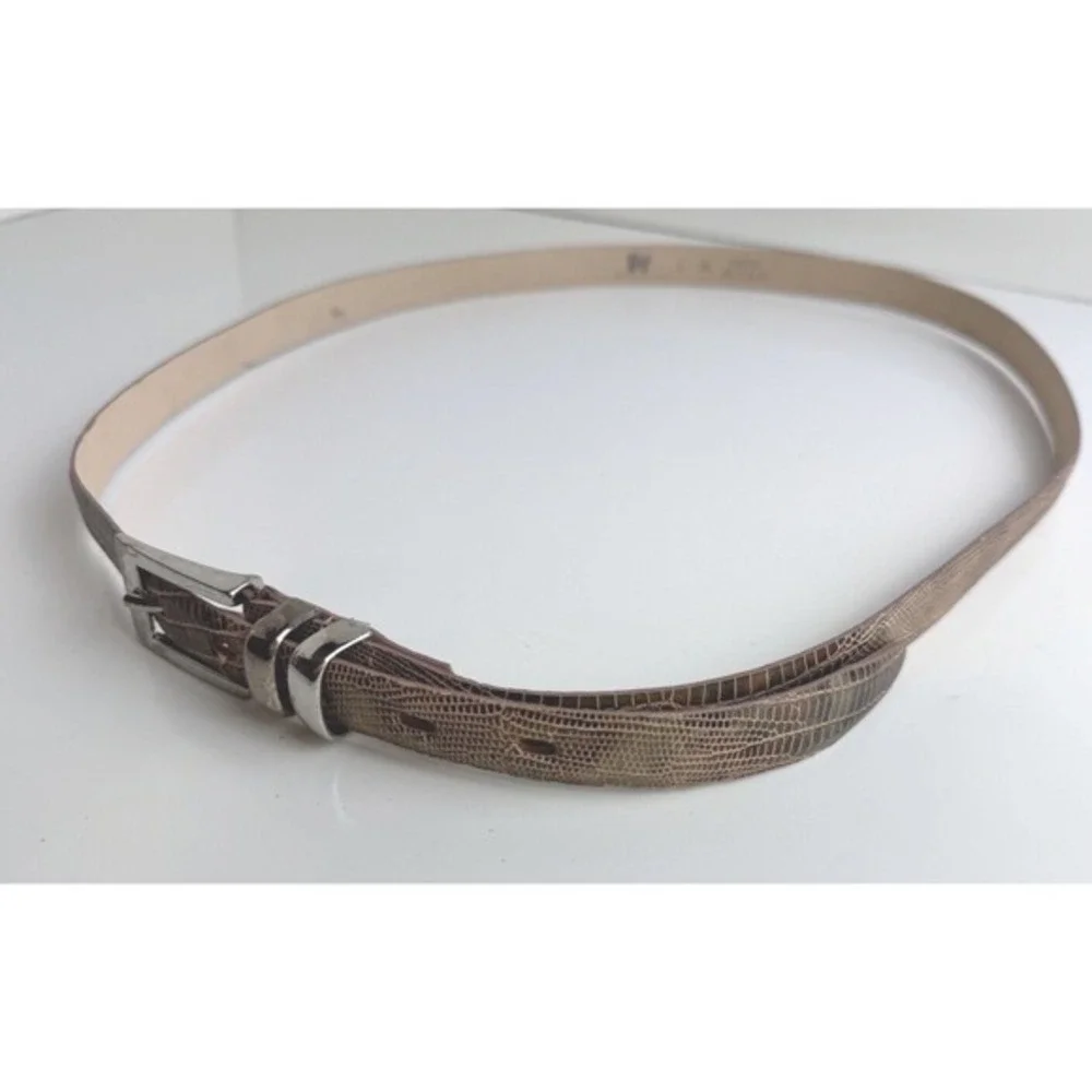 JW Junction West Lizard Embossed Skinny Belt Taupe Brown‎ Italy L/XL Chic 47-57